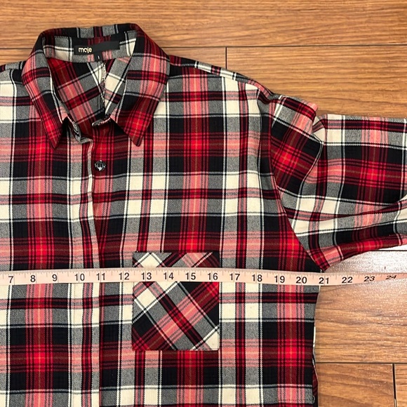 Maje Red Plaid Long Sleeve Shirt Dress - Picture 12 of 16
